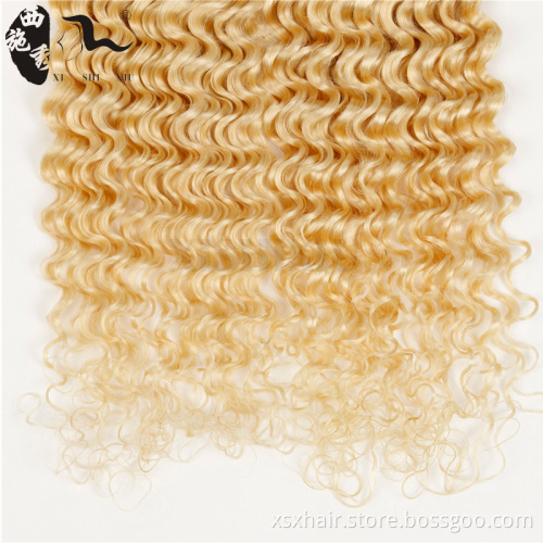 Hot selling 7A grade 10-30inch blonde curly hair extensions